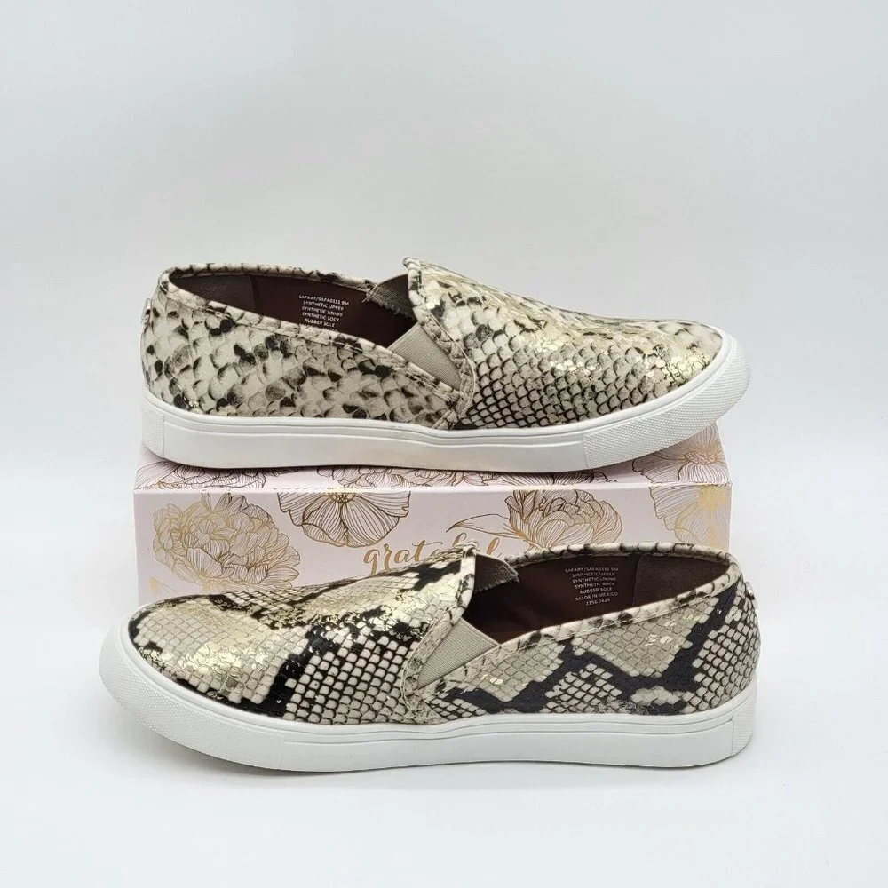 Steve Madden Safary Jungle Snakeskin Embossed Sneakers Womens 9 Slip On Gold